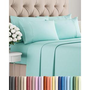 King 6 Piece Sheet Set - Comfy Breathable & Cooling - Ultra Soft Hotel Luxury Bedding Set w/ 8-16 Inch Deep Pockets - 1 Flat & 1 Fitted Sheet & 4 Pillowcases - Wrinkle Free and Easy Care - Spa Blue