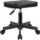 Rolling Stool Height Adjustable 360 Swivel Stool with Wheels Square Seat PU Leather Rolling Stool for Bedroom Counter Shop Salon Massage Home Office Desk (Black)