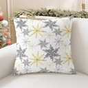 2 x CaliTime Christmas Throw Pillow Covers Decorative 18 X 18 Inches Pack of 2 Cozy Fleece Snowflakes Cushion Cases for Holiday Couch Sofa Bed Living Room Home Grey Gold