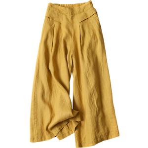 Bianstore Women's Culottes Linen Cropped Wide Leg Pants Elastic Waist Casual Palazzo Trousers with Pockets, L