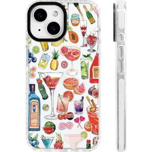 for iPhone 13 & iPhone 14 Case [Military-Grade Drop Protection/Tropical Soft TPU Protective/Camera Protection/for Women & Girls]-Summer Vibes Cocktail Collage Design