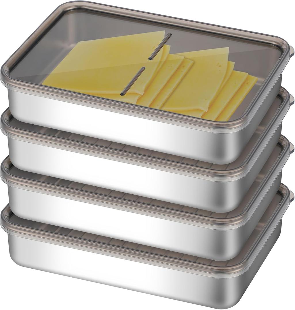 Layhit Cheese Container for Fridge Deli Meat Storage Containers with Lids Bacon Container for Refrigerator Dishwasher Safe Lunch Meat Container for Pantry, Counter, Refrigerator(4 Pcs)