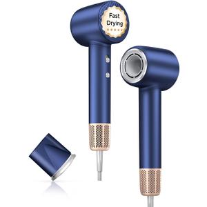 Hair Dryer, 140000 RPM High-Speed Brushless Motor Negative Ionic Low Noise Blow Dryer for Fast Drying, Thermo-Control Quiet Compact with Magnetic Nozzle for Home Travel Salon Use,Blue