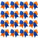 16PCS 8" Large Cheer Hair Bows Ponytail Holder Elastic Band Handmade for Cheerleading Teen Girls College Sports (16 Pcs) (Royal Blue/Orange)