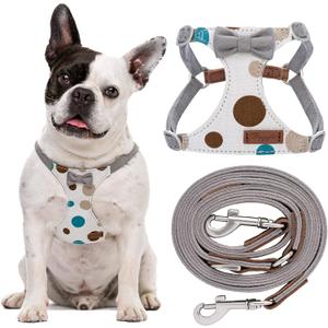Puppytie No Pull Dog Harness with Multifunction Dog Leash,Soft Adjustable No Choke Escape Proof Pet Harness Vest for Medium Dogs,Polka dots Smoke Grey,M (M(16.5-31lb)