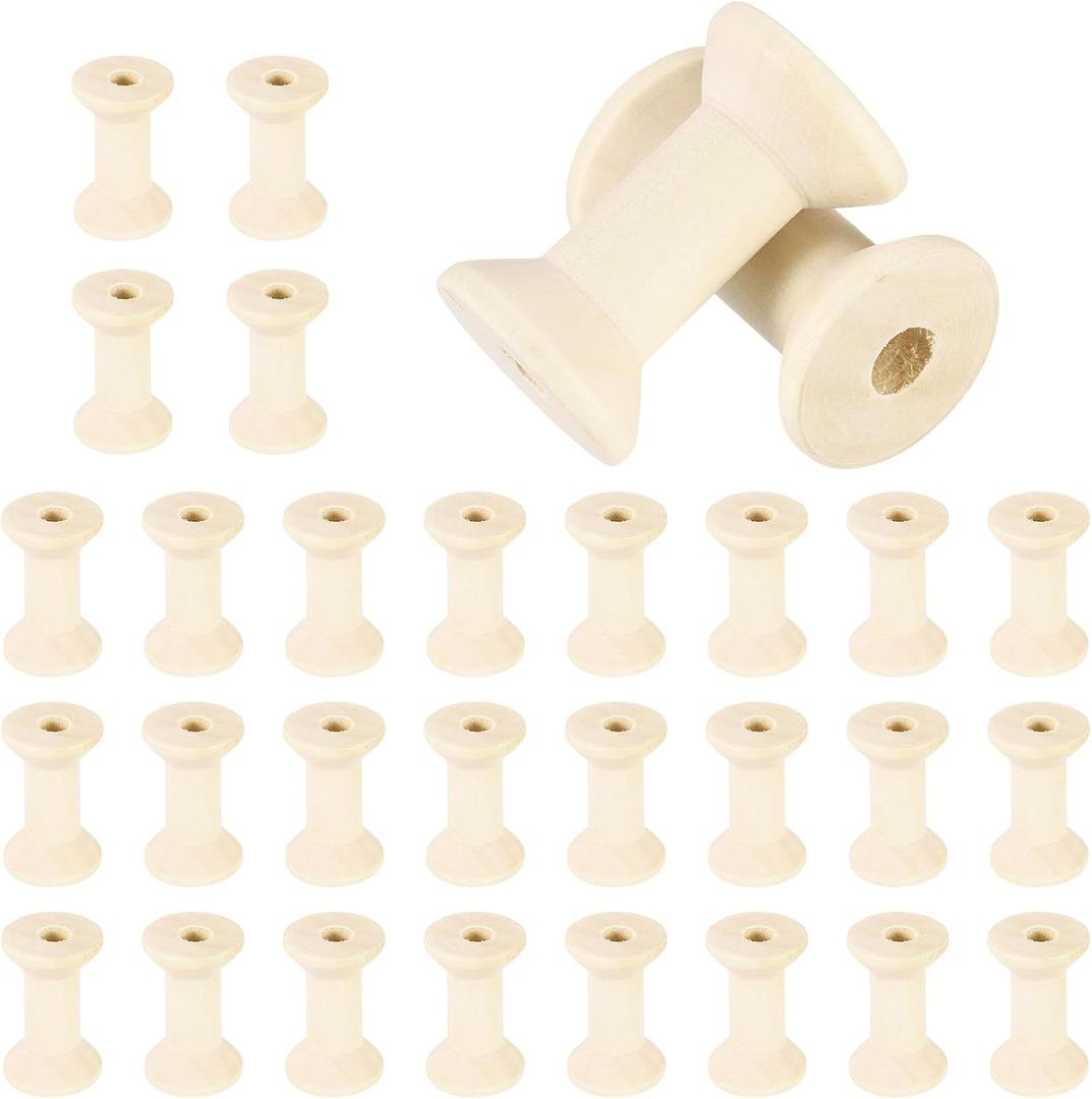 uxcell 30 Pcs Wooden Spool for Craft, 2"/50 mm Wooden Empty Spools Unfinished Wooden Ribbon Spools for Art, Thread Twine Ribbon, DIY Crafts Home Decor (Wooden)