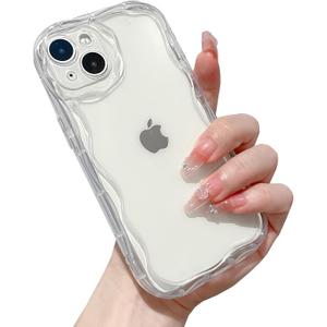 for iPhone 13 Pro Case Simple Curly Wavy Frame Design, Silicone Cute Glossy Aesthetic Wave Thin Slim Fit Soft TPU Protective Phone Case for iPhone 13 Pro Cover Women Girls, Clear