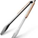 Wood-Handled Grill Tongs, 19.5"/50cm Extra Long BBQ Tongs, Heavy Duty Premium Stainless Steel Metal Tongs with Solid Wood Handles, for Charcoal, Grilling, BBQ, Barbecue, Cooking