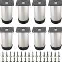 DasMarine 4" H x 2" Dia Stainless Steel Furniture Legs 8 Packs, Adjustable Metal Furniture Legs Round Kitchen Furniture Supporting Cabinet Table Feet for Sofa Couch Desk