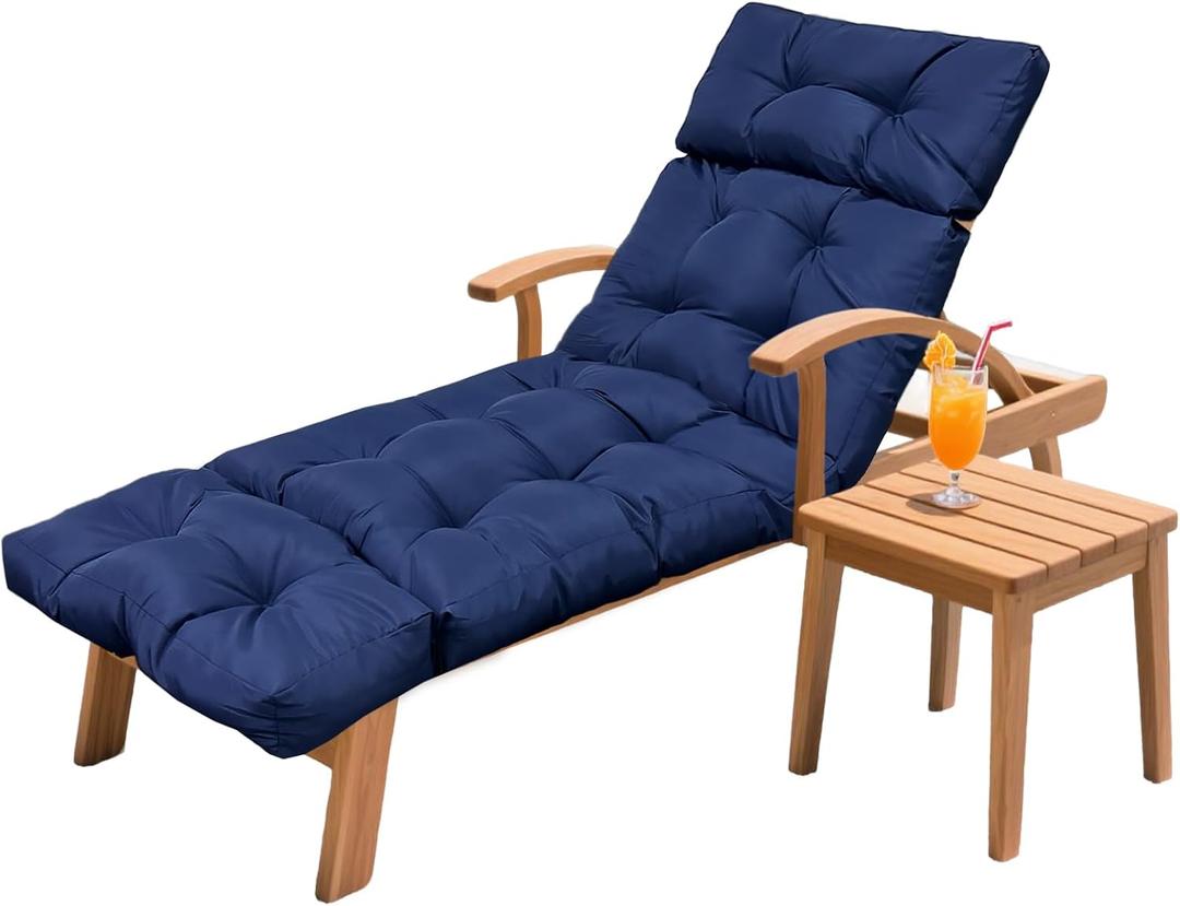 Outdoor Chaise Lounge Chair Cushion 75.1 x 23.6 x 4.7in, Waterproof Replacement Cotton Patio Thickened Pool Lounge Chair Cushion with Ties for Patio Outdoor Furniture,Navy Blue