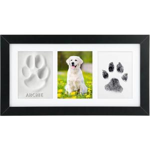 Seencool Paw Print Frame Kit, Dog Paw Print Kit with No Toxic Clay & No Mess Ink Pad, Pet Paw Print Impression Kit with Customization Tool, Wooden Pet Memorial Frame,DIY Dog Lover Gifts