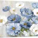 Goldfoilart Blue Flower Wall Art Light Blue and White Floral Canvas Print, 36"x24" Large Modern Flower Picture for Living Room Bedroom Bathroom Home Decor