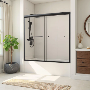 Shower Door Bathtub Sliding 56-60" W x 58" H, Shower Doors for Walk in Shower, Water Repellent Bathroom Shower Glass Bathtub Door, ABS Anti-Collision Rubber, Matte Black (1/4")
