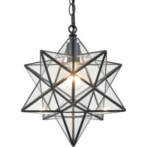 14'' Moravian Star Pendant Light Clear Glass Shade Hanging Star Lights with Adjustable Chain-E26 Dimmable Hanging Light for Kitchen Bedroom Entryway Foyer