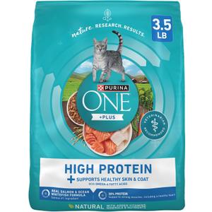 Purina ONE Plus High Protein Cat Food Dry Salmon and Ocean Whitefish Cat Skin and Coat Health Formula - 3.5 lb. Bag (EXP 03/01/27)