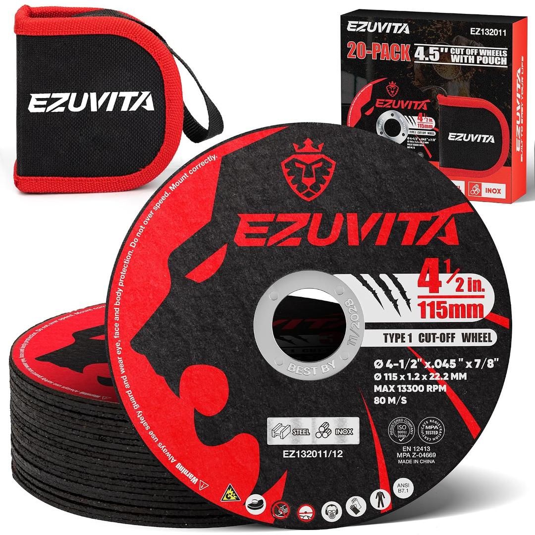 2 x 20-Pack 4-1/2" Ultra Thin Cut Off Wheels for Angle Grinder | Double Fiberglass Reinforcement, Cuts Steel Stainless Iron and INOX,13300 RPM High Speed, 7/8" Arbor Fit