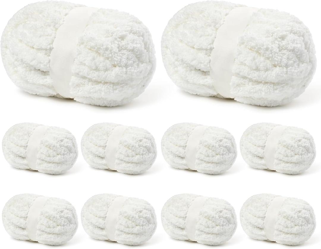 10 Pack Milky White Jumbo Thick Yarn, Chenille Yarn for Crocheting, Chunky Yarn for Hand Knitting, Soft Plush Yarns, 240yds/70.5oz Super Bulky Blanket Crochet Yarns