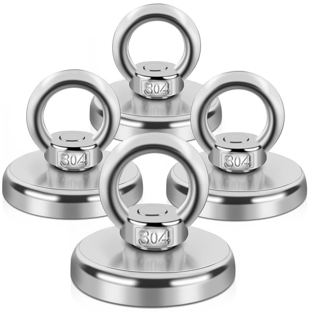 Lift Fishing Magnets, 150 lbs Pulling Force Super Strong Heavy Duty, Large Rare Earth Neodymium Salvage Magnets for Removing, Retrieving - D1.65 inch, 4 Pack