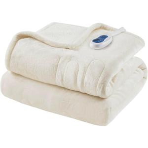 Beautyrest Heated Blanket, Electric Throw Blanket, Soft, Warm, Reversible Plush - Sherpa Heating Blanket Throw, 3 Heat Settings, 2 hr Auto Shut Off, Machine Washable, Oversized 60 in x 70 in, Ivory