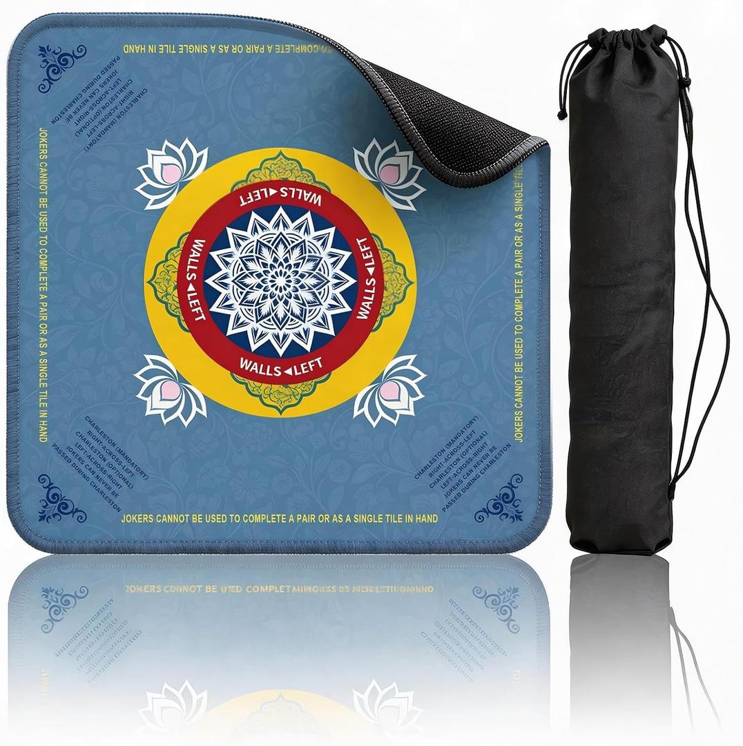 Mahjong Mat, 32.432.4 InchMahjong Mat with Rules | Non-slip & Noise Reducing, Thick Natural Rubber, Rollable for Storage, Comes with Carry Bag, Ideal for Poker & Board Games