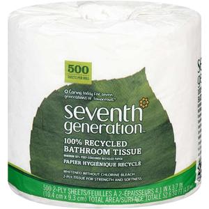 Seventh Generation 137038 100 Percent Recycled Jumbo Roll Bathroom Tissue, 2-Ply, White, 500-Roll, 60-Carton