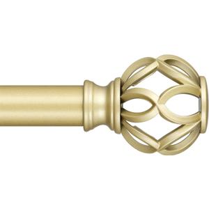 Curtain Rods for Windows 48 to 84 Inch, Gold Decorative 1 Inch Window Treatment Rods with Aluminum Twisted Cage Finials, Adjustable Heavy Duty Metal Farmhouse Drapery Pole, Easy Install