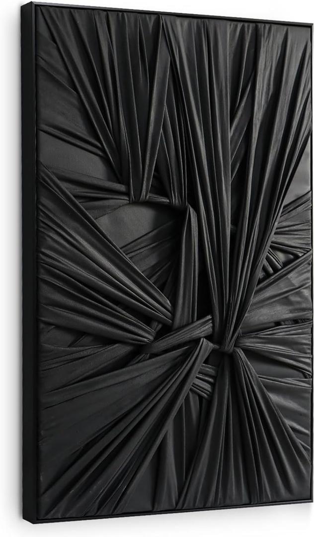 SAFERRYHOME Black Abstract Textured Minimalist Wall Art - 3D Contemporary Dimensional for Home Office Living Room Modern Wall Decor Framed - 24"x36"
