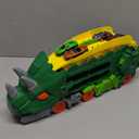 Dinosaur Foldable Truck Toy for Kids Ages 3-8 - Includes 4 Metal Mini Cars and Launcher, Dinosaur-Themed Transporter Truck with Handle, for Boys and Girls (Green)
