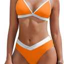 AI'MAGE Womens Sexy Triangle Bikini Set High Cut Bathing Suits Color Block Two Piece Swimsuit 2025 (Orange, Size XL)