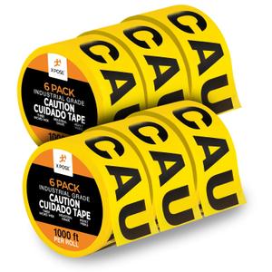 6pk Caution/Cuidado Tape Roll - 6 Rolls - 1000 Ft x 3 Inch Wide Each - Yellow Safety Tape for High Visibility Outdoor Warning, Flagging Construction Hazard, Crime Scene Barrier, Danger Zone (3" by 1000 feet)