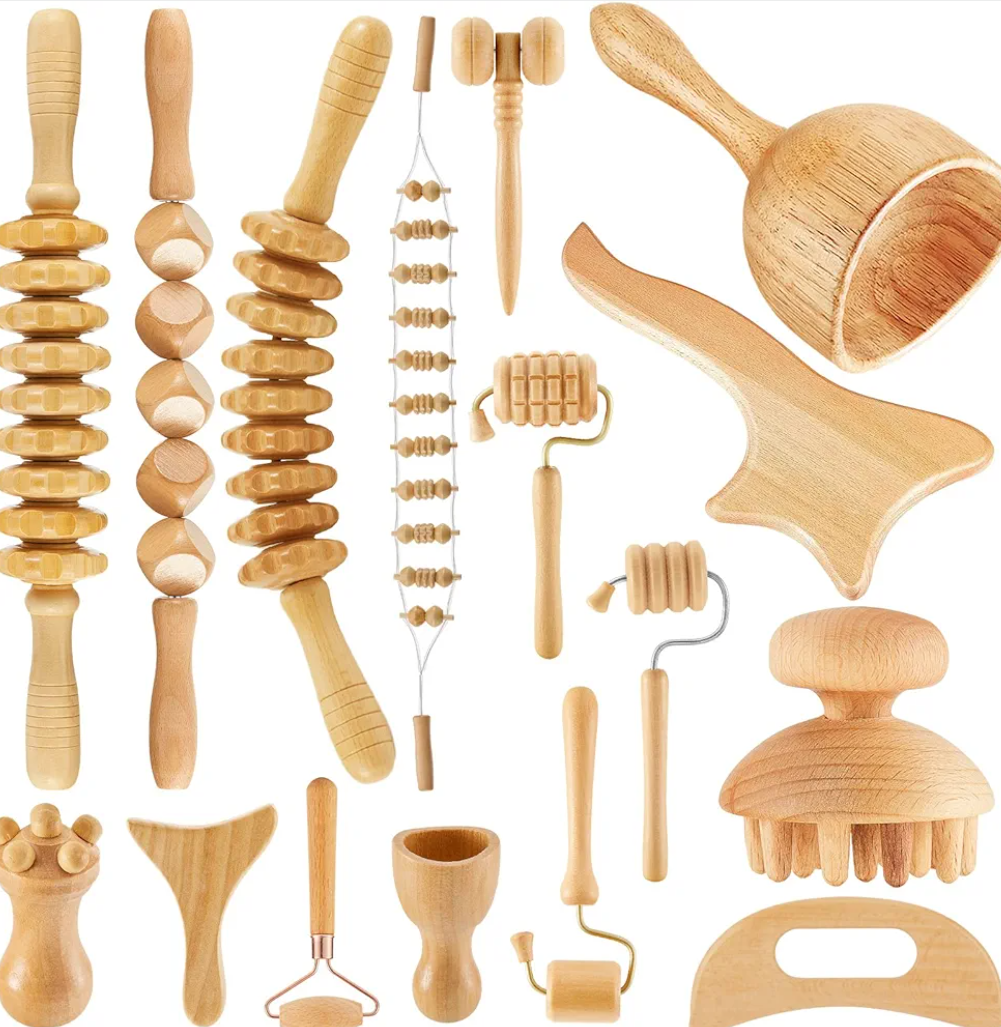 16-in-1 Wood Therapy Massage Tools Set Maderoterapia Kit Therapy Tools for Body Sculpting Muscle Pain Relief Lymphatic Drainage Women Face Wood Roller Fascia Massage