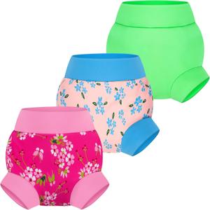 BIG ELEPHANT Baby Swim Diapers 3pcs, Reusable Adjustable Washable Waterproof Swimming Diaper for Boy's and Girl's 6Months - 5 Years (Pink Flower), XS BIG ELEPHANT Baby Swim Diapers 3pcs, Reusable Adjustable Washable Waterproof Swimming Diaper for Boy's and Girl's 6Months - 5 Years (Pink Flower), XS
