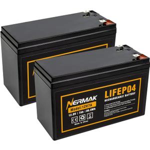 NERMAK 12V 7Ah (7.2Ah) Lithium LiFePO4 Battery 2 Pack, 2000+ Cycles Lithium Iron Phosphate Rechargeable Battery for Small Solar, Camping, Lighting, Ride on Toys, Fish Finder and More, Built-in 8A BMS