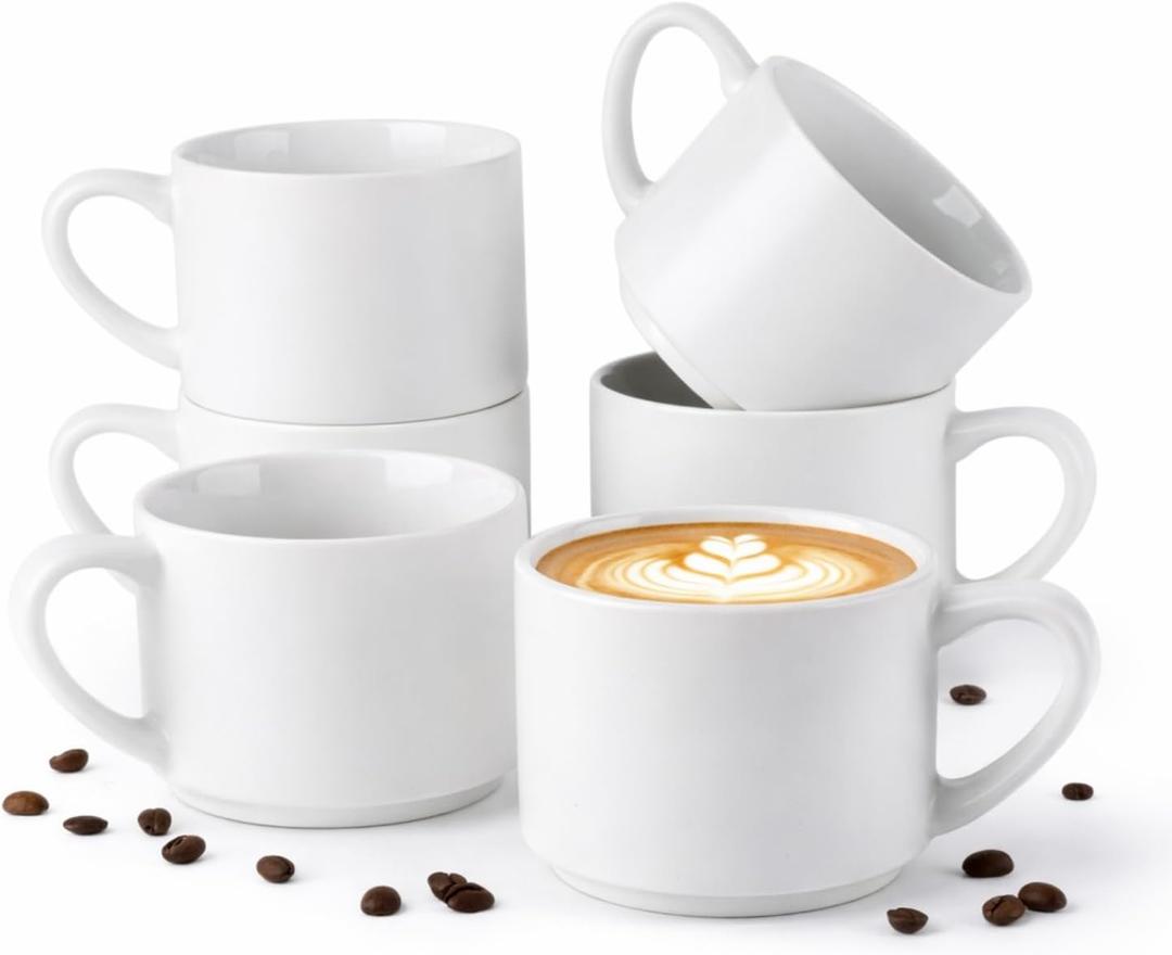 GBhome 14 OZ Coffee Mugs Set of 6, Stackable Ceramic Mugs for Men, Women, Modern Coffee Mugs With Stable Base for Latte, Tea, Cappuccino. Dishwasher & Microwave Safe, Matte White