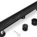 Black Shower Drain, 24 Inch Linear Shower Drain with Removable Tile Insert Grate, 2 in 1 Bathroom Modern 304 Stainless Steel Matte Black Shower Floor Drain with Adjustable Feet,Hair Strainer