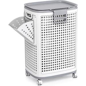 Laundry Hamper with Wheels, Plastic Laundry Basket, 18.5 Gallons, Large