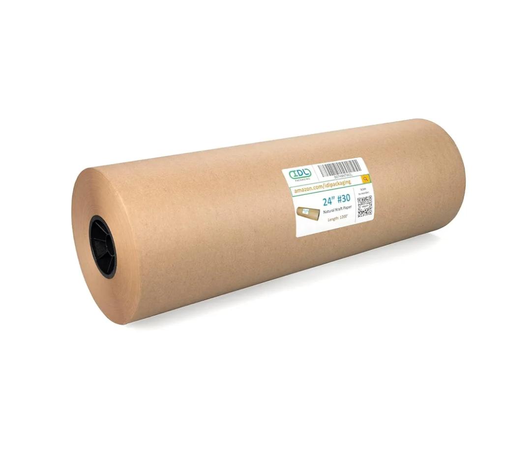 IDL Packaging 24" x 14400" (1200 feet) - USA-Made Large Brown Kraft Paper Roll - 30lb Thickness - Natural Kraft Wrapping Paper for Packing, Void Filling - Craft Material for Kids Art Projects