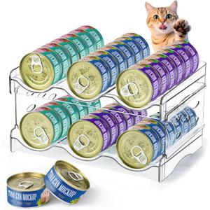 REFLYING Cat Food Can Organizer, Can Organizer for Pantry, Transparent Cat Food Storage Container Holds 36 (3.5oz) Cans, Canned Food Organizer and Storage for Countertop Kitchen Cabinet (2 Layers)