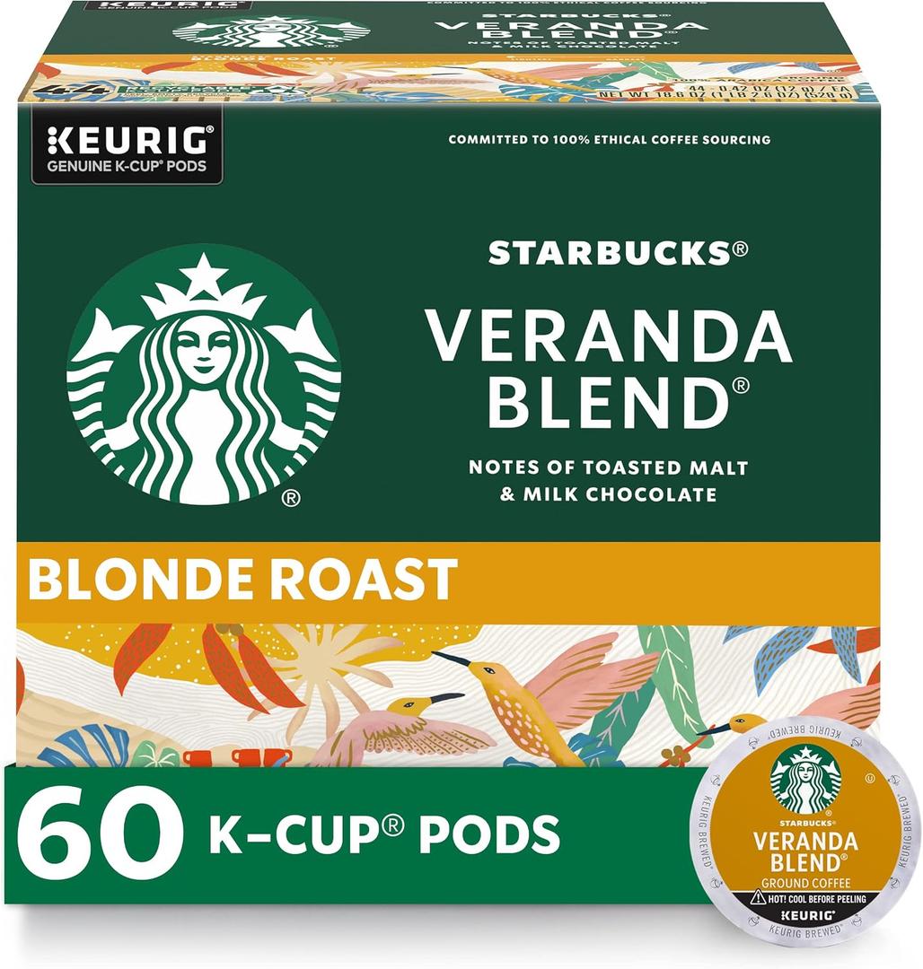Starbucks K-Cup Coffee Pods, Starbucks Blonde Roast Hot or Iced Coffee, Veranda Blend, 60 Keurig Pods (EXP 06/08/27)