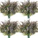 RECUTMS 12 Bundles Fake Bushes Artificial Plants Outdoor Faux Plant Eucalyptus Stems Fake Porch Plants for Farmhouse Bathroom Office Vase Centerpiece Indoor Outdoor Decor(Dusty Purple)