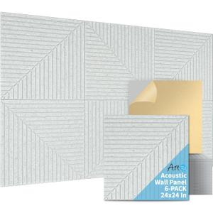 Art3d 6-Pack Self-Adhesive Acoustic Wall Panels for Home Dcor, 24 x 24 Inch Soundproofing Panels for Office Studio Bedroom - High Noise Absorption Polyester Fiber, Gray