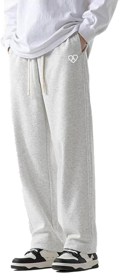 Men's Casual Baggy Wide Leg Lounge Travel Pants Streetwear with Pockets (Gray, L)