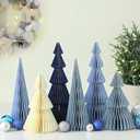 Watersay 6 Pcs Blue Christmas Tree Honeycomb Centerpiece Minimalist 3D Paper Trees Centerpiece Modern Christmas Decor Rustic Reusable Table Decoration for Home Decor Xmas Gift