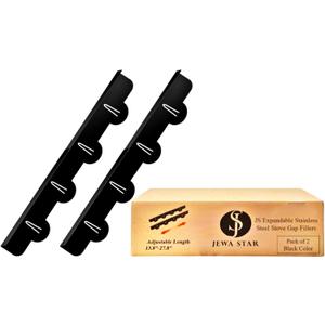 JS Stove Gap Covers Stainless Steel (2 Pack)- Adjustable Stove Gap Filler Ranges(13.8-27.8)- Kitchen Stove Counter Gap Cover- Side Oven Gap filler- Versatile Stove Gap Guards- Flameproof & Easy Wipe (Black)