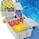 Upgrade Poolside Storage Basket, Swimming Pool Storage Basket with Pool Cup Holder Above Ground Pool Accessories , Adjustable Width Pool Side Storage Bin to Organize Cup Towel, Fits 3" Rails (2pack)