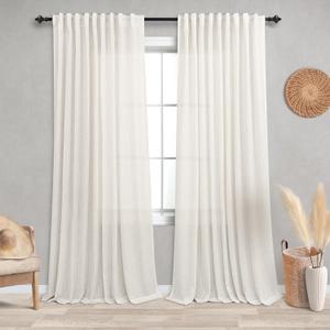 KOUFALL Living Room Curtains 84 Inches Long,Extra 72 Inch Wide 72x84 Linen Sheer Pleat Curtain Drapes 84 Inch Length 2 Panels Set (72"W x 84"L (Pack of 2), Natural)