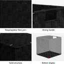 2-Pack Collapsible Ribbon Woven Storage Bins with Metal Structure, Small Black Storage Basket,Shelf Basket, Pantry Organizer, Home Decorative Utility Cubes (11 x 11 x 11 in, Black)