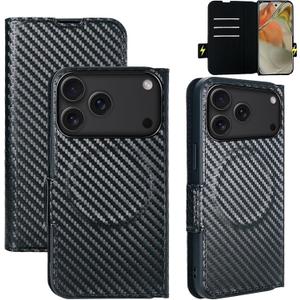 for iPhone 17 Pro Max Wallet Case with Card Holder Slots Compatible with MagSafe, Luxury Carbon Fiber Leather with RFID Blocking, Shockproof Slim Phone Cover Case for iPhone 17 Pro Max (Black)