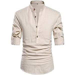 NITAGUT Men Henley Neck Long Sleeve Daily Look Linen Shirts Size XL