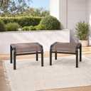 Outdoor Ottoman Set of 2, Outdoor Foot Stool with Textliene Fabric, Metal Frame, Stackable Oversized Foot Rest for Patio Garden Pool, Light Brown, 22.8"D x 22.1"W x 17.1"H